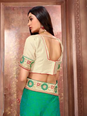 Green embroidered art silk saree with blouse 5