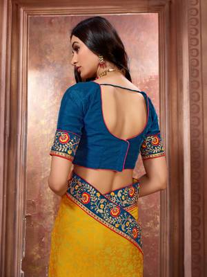 Yellow embroidered art silk saree with blouse 5