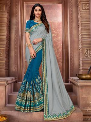 Grey embroidered art silk saree with blouse 1