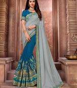 Grey embroidered art silk saree with blouse