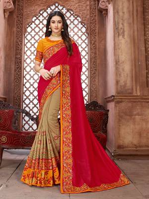 Red embroidered art silk saree with blouse 1