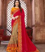 Red embroidered art silk saree with blouse