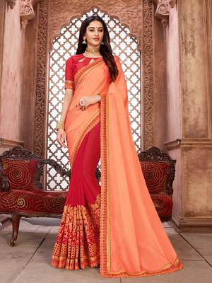 Pink embroidered art silk saree with blouse 1