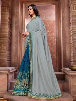Grey embroidered art silk saree with blouse 2