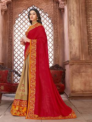 Red embroidered art silk saree with blouse 2