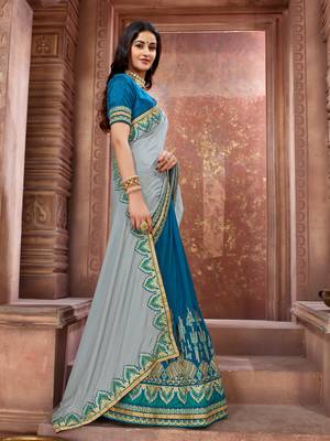 Grey embroidered art silk saree with blouse 3