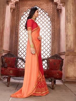 Pink embroidered art silk saree with blouse 3