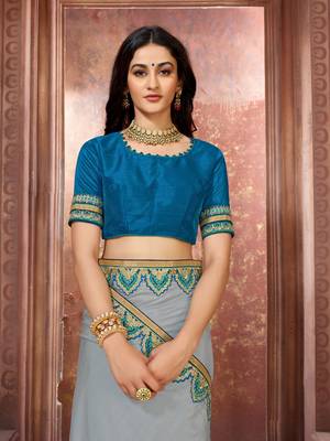 Grey embroidered art silk saree with blouse 4