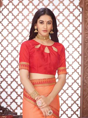 Pink embroidered art silk saree with blouse 4