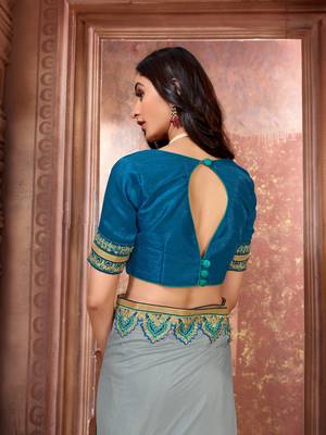 Grey embroidered art silk saree with blouse 5