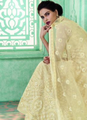 Cream Embroidered Faux Georgette Semi Stitched Salwar With Dupatta 2