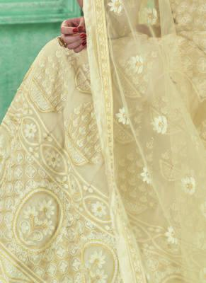 Cream Embroidered Faux Georgette Semi Stitched Salwar With Dupatta 3