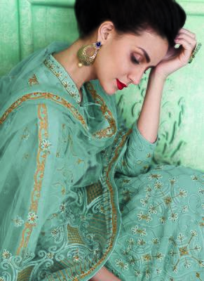 Blue Embroidered Faux Georgette Semi Stitched Salwar With Dupatta 3