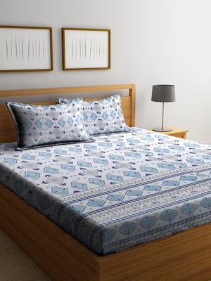 blue geometric Double bedsheet 1