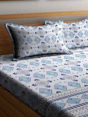 blue geometric Double bedsheet 2