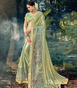 Olive embroidered lycra saree with blouse