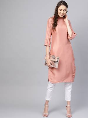 Pink Solid Silk Blend Stitched Kurtis 1