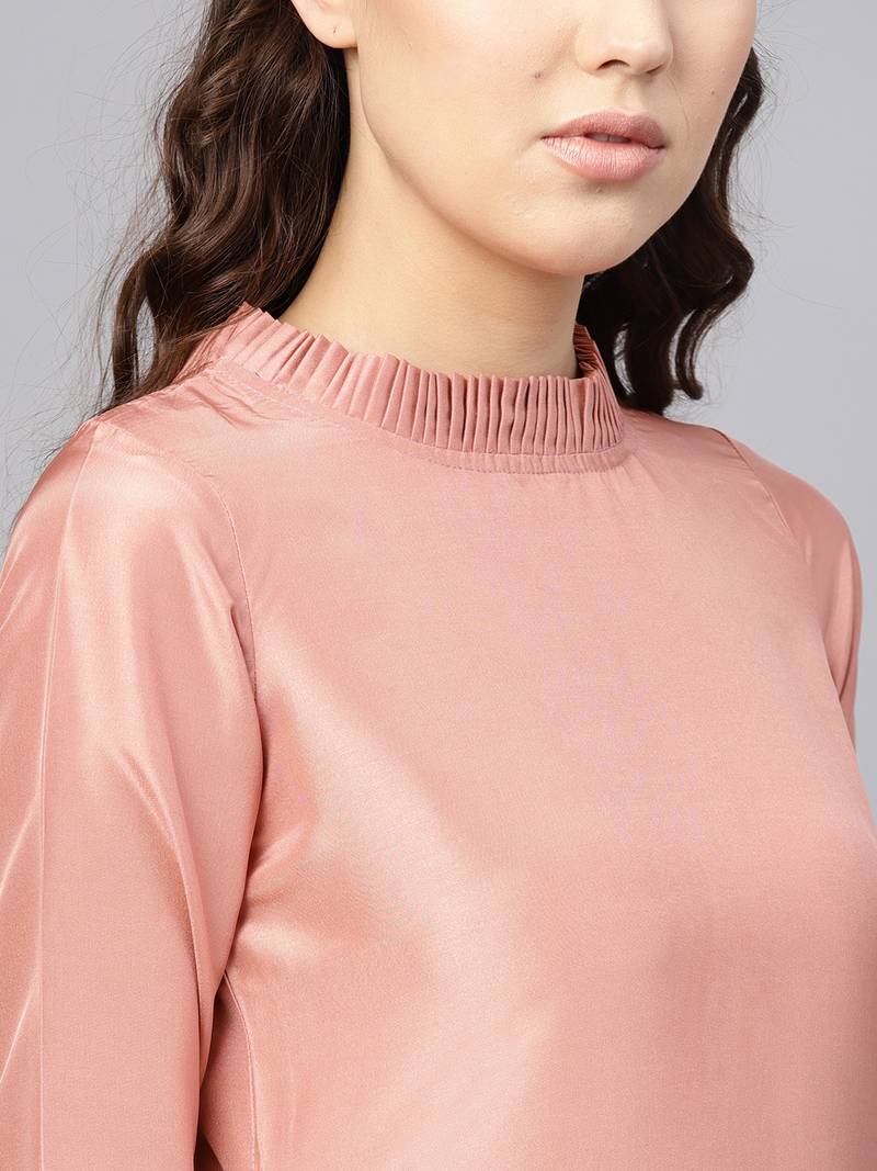 Pink Solid Silk Blend Stitched Kurtis