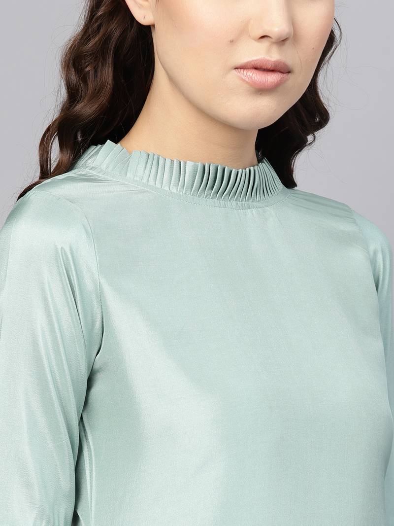 Green Solid Silk Blend Stitched Kurtis