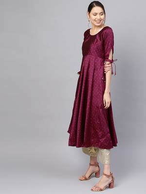 Inddus Purple Silk Blend Anarkali Woven Kurta 2