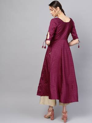 Inddus Purple Silk Blend Anarkali Woven Kurta 3
