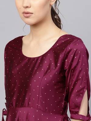 Inddus Purple Silk Blend Anarkali Woven Kurta 5