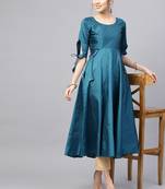 Inddus Teal Blue Silk Blend Anarkali Woven Kurta