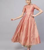 Inddus Peach Chanderi Cotton Checks Kurta