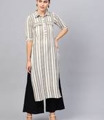 Inndus Beige Rayon Cotton Striped Kurta