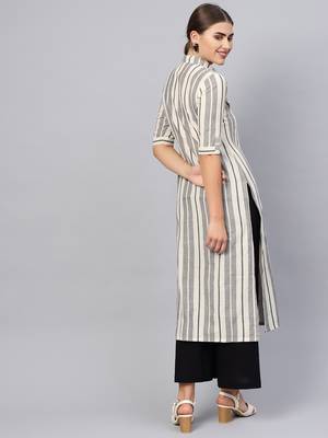 Inndus Beige Rayon Cotton Striped Kurta 3