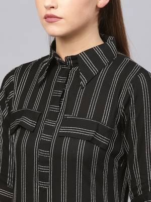 Inddus Black Cotton Striped Kurta 5