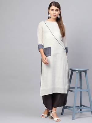 Inddus Off White Linen Blend Striped Kurta 1