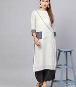 Inddus Off White Linen Blend Striped Kurta