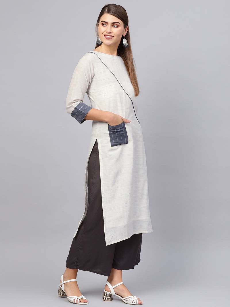 Inddus Off White Linen Blend Striped Kurta