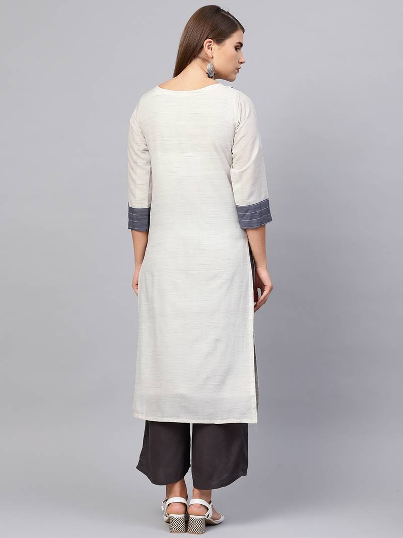 Inddus Off White Linen Blend Striped Kurta