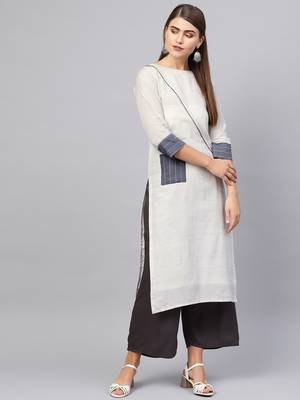 Inddus Off White Linen Blend Striped Kurta 4
