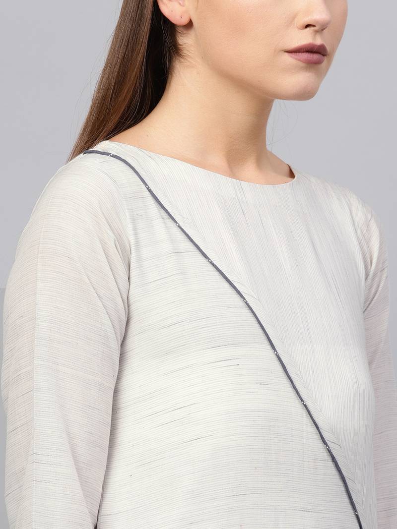 Inddus Off White Linen Blend Striped Kurta