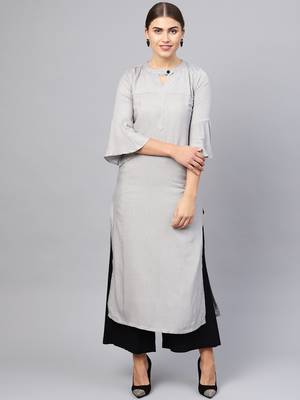 Inddus Grey Rayon Cotton Striped Kurta 1