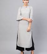 Inddus Grey Rayon Cotton Striped Kurta