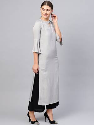 Inddus Grey Rayon Cotton Striped Kurta 2