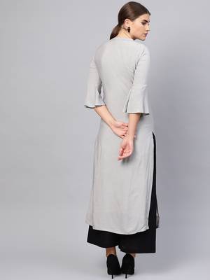Inddus Grey Rayon Cotton Striped Kurta 3