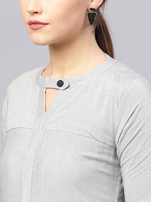 Inddus Grey Rayon Cotton Striped Kurta 5
