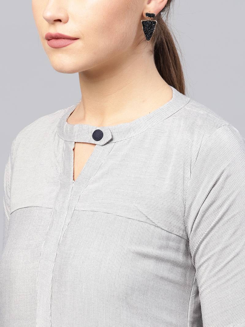 Inddus Grey Rayon Cotton Striped Kurta