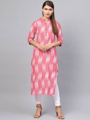 Inddus Pink Cotton Ikkat Kurta 1