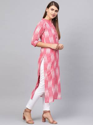 Inddus Pink Cotton Ikkat Kurta 2
