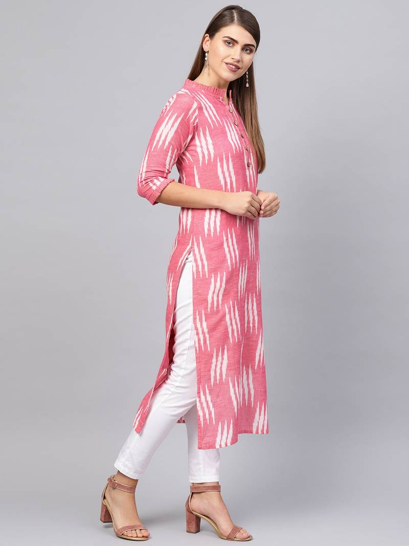 Inddus Pink Cotton Ikkat Kurta