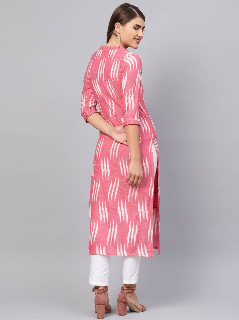 Inddus Pink Cotton Ikkat Kurta