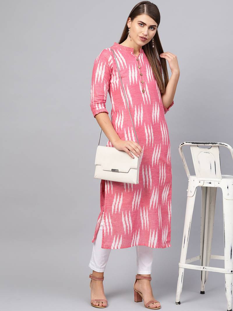 Inddus Pink Cotton Ikkat Kurta