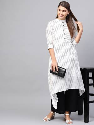 Inddus White & Black Cotton Ikkat Kurta 1