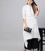 Inddus White & Black Cotton Ikkat Kurta
